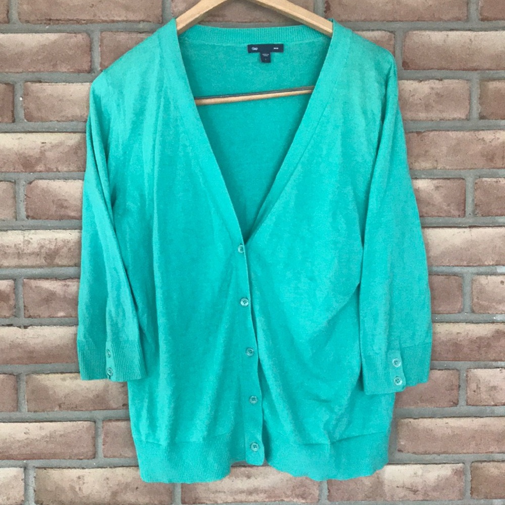 Large dark mint gap button up cardigan